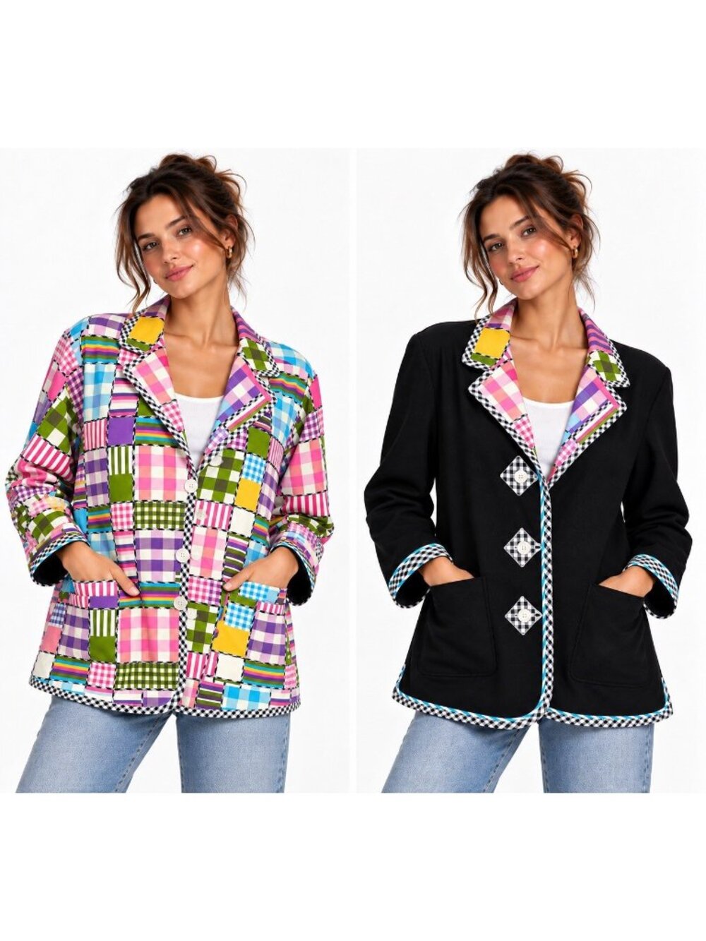 KOOS OF COURSE reversible jacket blazer LARGE patchwork art to wear boho